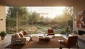 Modern Glass Living Room with Garden View adobestock.com United States Royalty Free Stock Photo